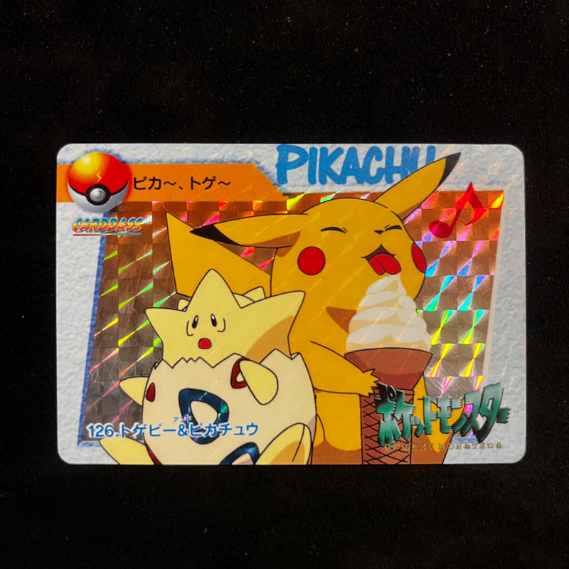 Pikachu & Togepi Carddass Prism Holo — Japanese Pokémon Collectible, Near Mint/Excellent